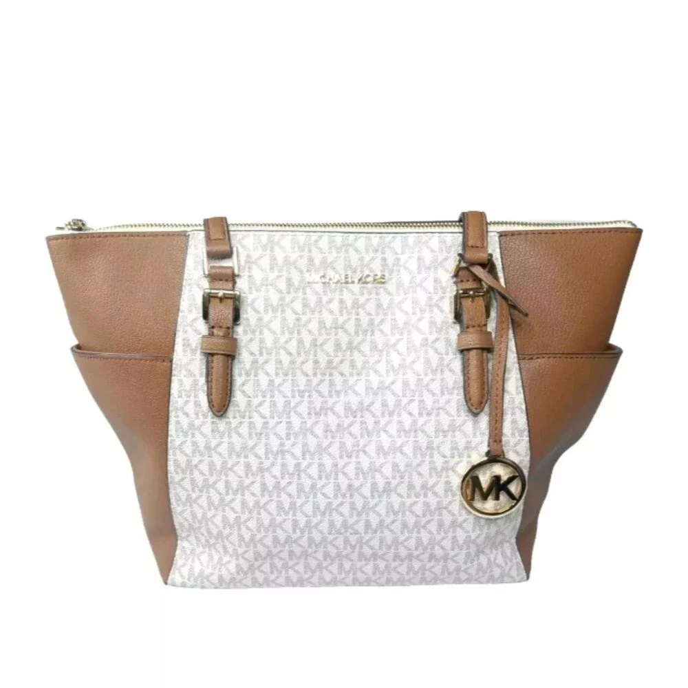 Michael Kors Charlotte Logo and Leather Top-Zip Tote Bag
